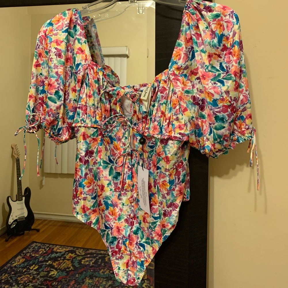 For Love and Lemons Floral Watercolor Bodysuit NWT - Picture 6 of 14